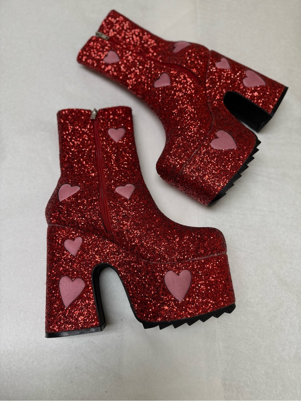 NWOT 💗Lamoda Red Glitter KEEPER CHUNKY PLATFORM ANKLE BOOTS 🩷 - Picture 4 of 12